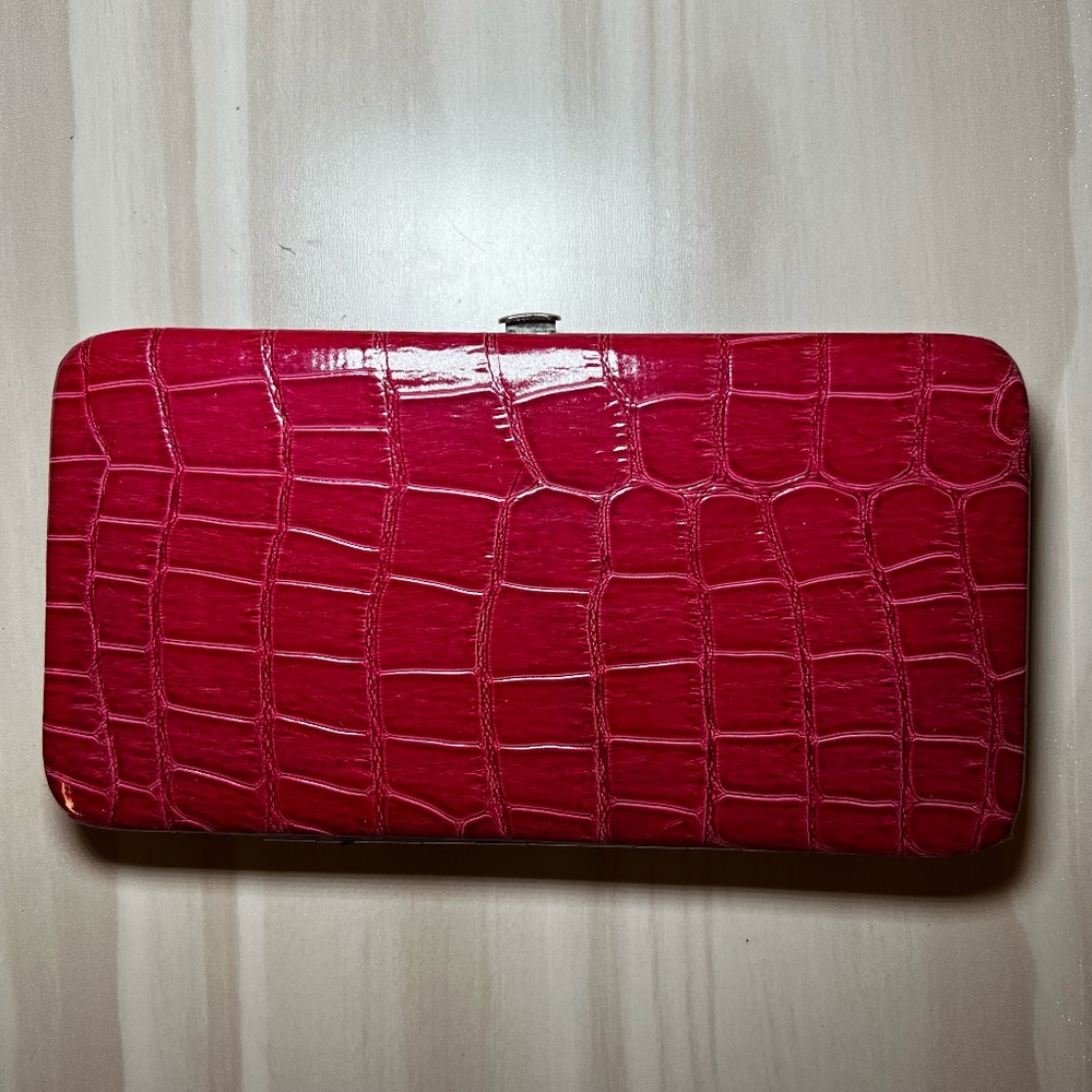 Red Croc-Embossed Clutch Wallet